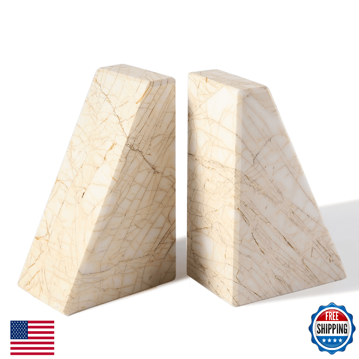 Marble Bookends，Natural Decorative Bookend for Shelves, Non-Skid Book End for He - Image 1