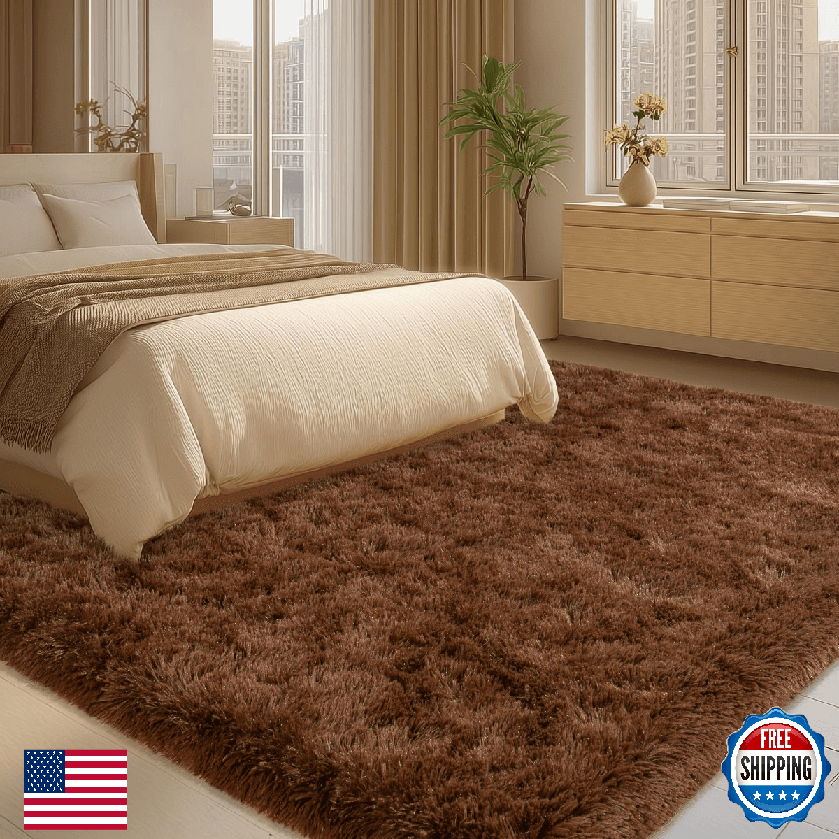 Plumlik Brown Rug for Bedroom Living Room, 4x5.9 Fuzzy Fluffy Carpet, Shag Area - Image 1
