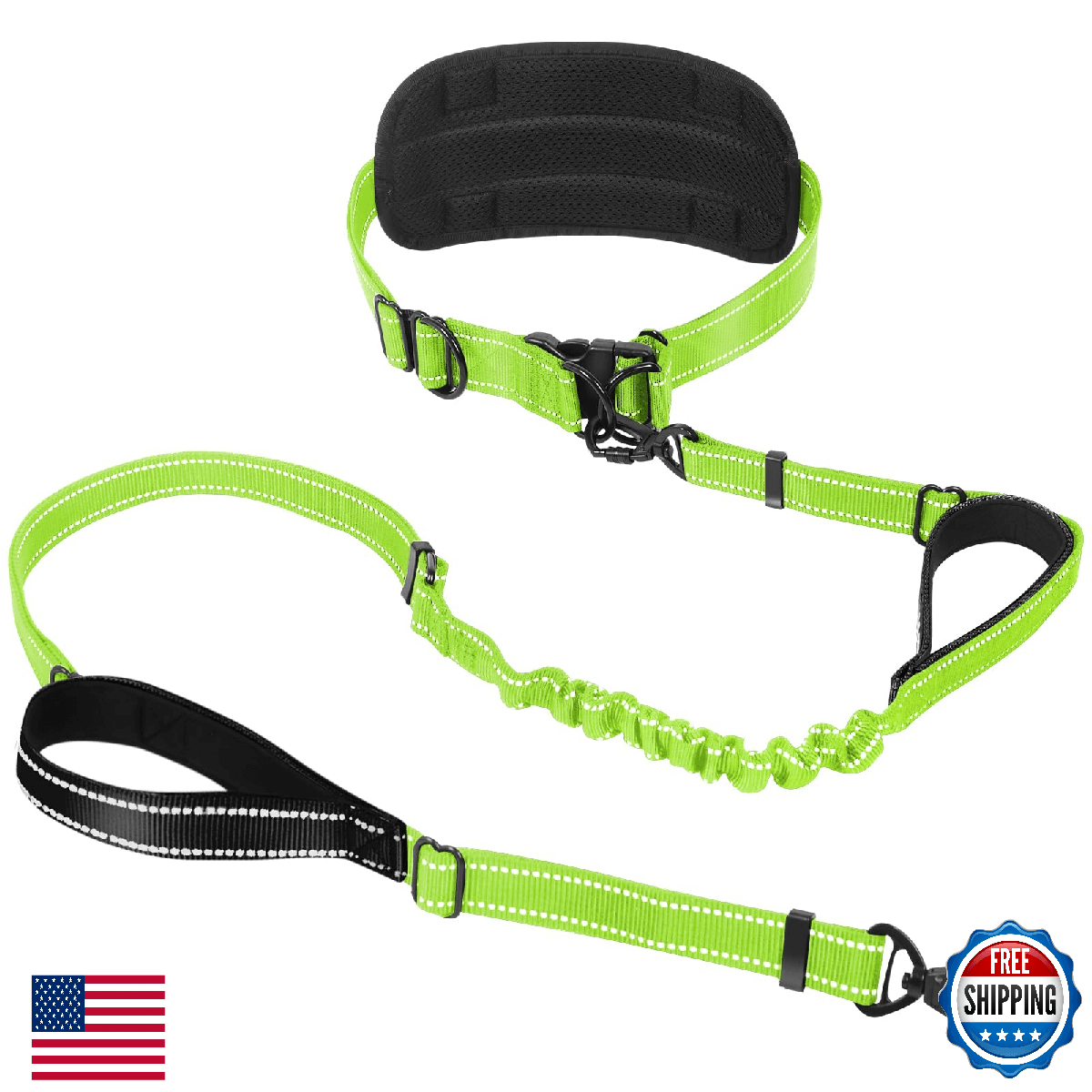 Hands Free Large Dog Leash, 6-8 FT Bungee Leash with Waist Belt for Dog Up to 15 - Image 1