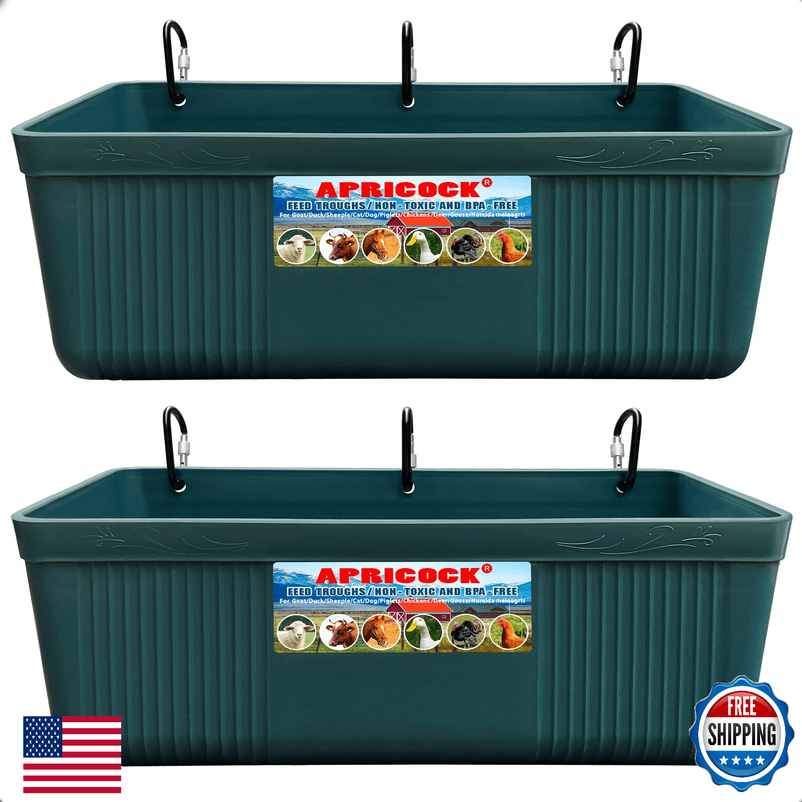 Large Feed Trough and Goat Feeder - 2 Pack Hanging Feeder with Clips, Waterer Bu - Image 1