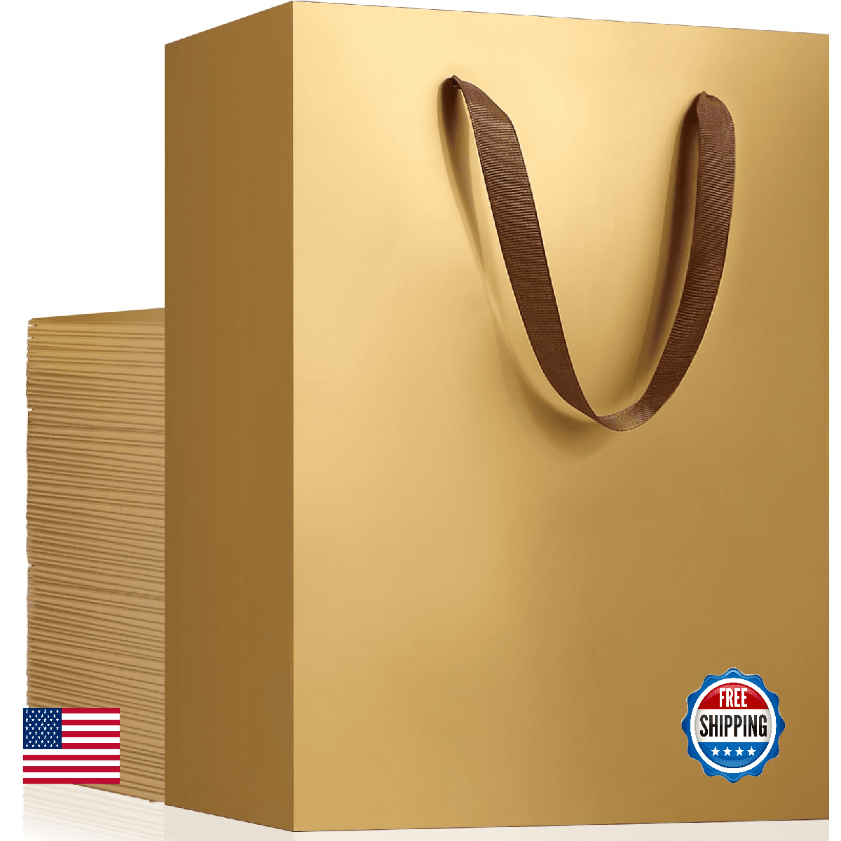 EUSOAR Paper Bags with Handles, 50pcs 7.8"x3.9"x11" Gold Gift Bags Medium Size, - Image 1