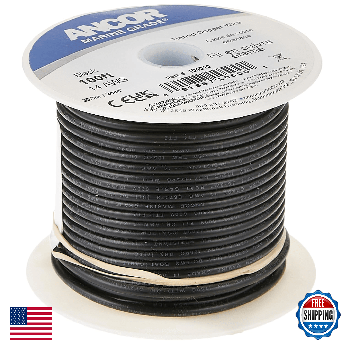 Ancor 102010 Tinned Copper Wire 16 AWG Black 100ft Marine Grade - Image 1