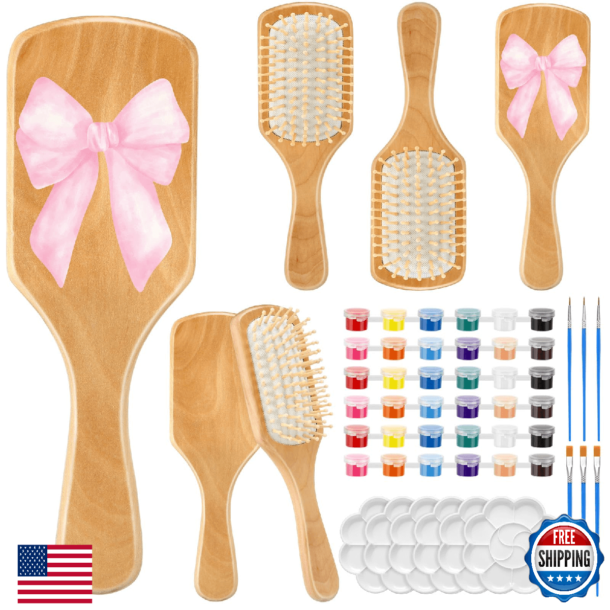 Meanplan 6 Set DIY Wooden Hairbrush Painting Kits Make Your Own Hair Brush Girls - Image 1
