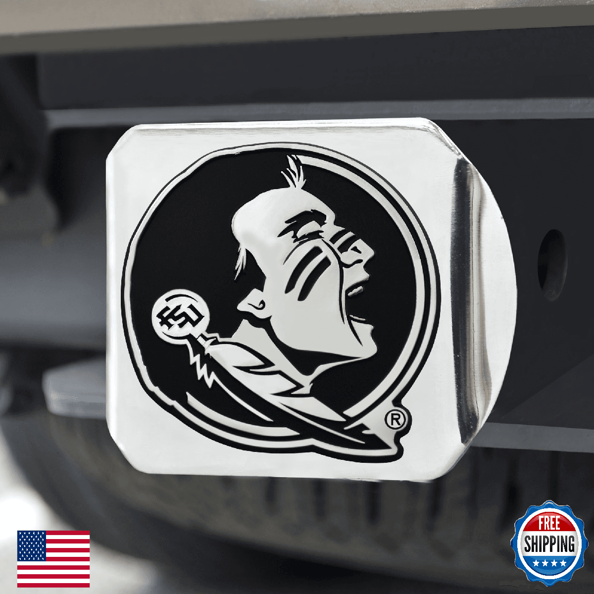 FANMATS Florida State Seminoles Chrome Metal Hitch Cover - 2" Type III - Image 1