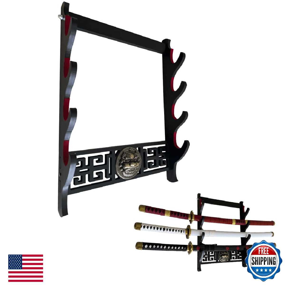 GUIIYLGG Sword Holder Katana Wall Mount - Kirin Velvet Padded Katana Stand Samur - Image 1