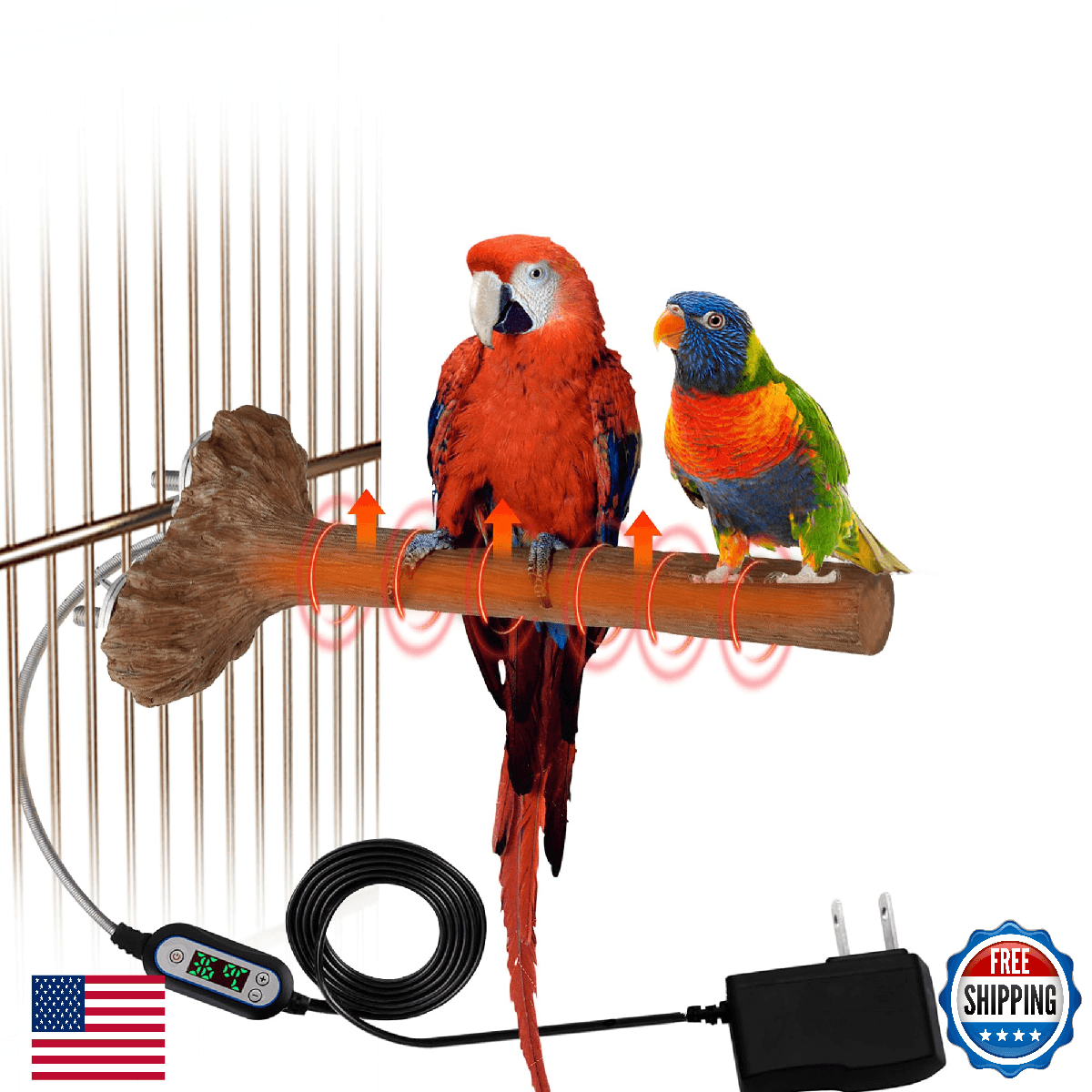 Heated Bird Perch Birdcage Heater Birds Warmer for Cage Adjustable Temperature W - Image 1