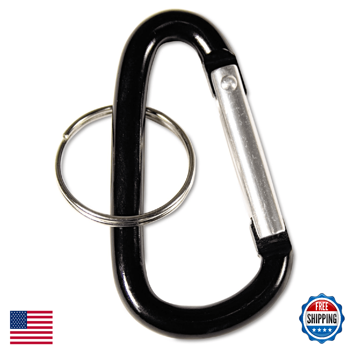 Advantus 75555 Black Aluminum Carabiner Key Chains, 10/Pack - D-Ring Split Keyri - Image 1