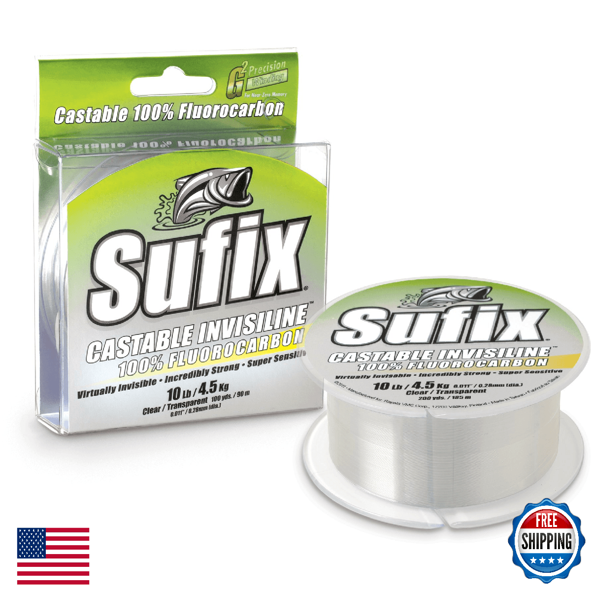Sufix Invisiline Casting Fluorocarbon Fishing Line 100 yds Clear 12 lb - Image 1