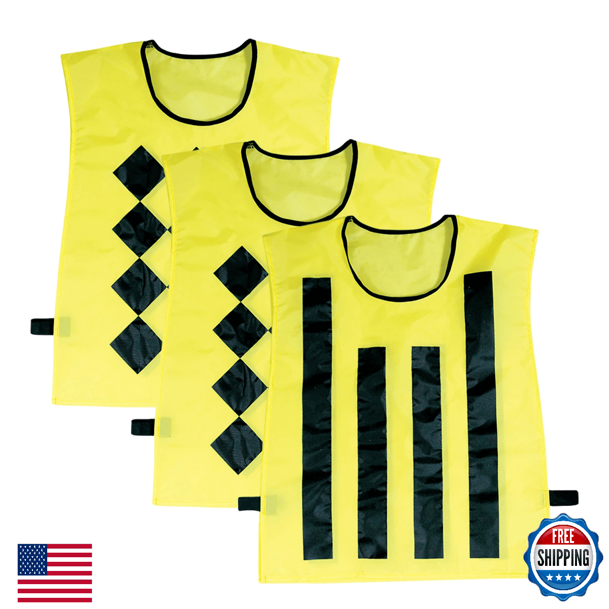 CHAMPRO Sideline Official Pinnies (set of 3, 1 Diamond/2 Striped), OPTIC YELLOW - Image 1