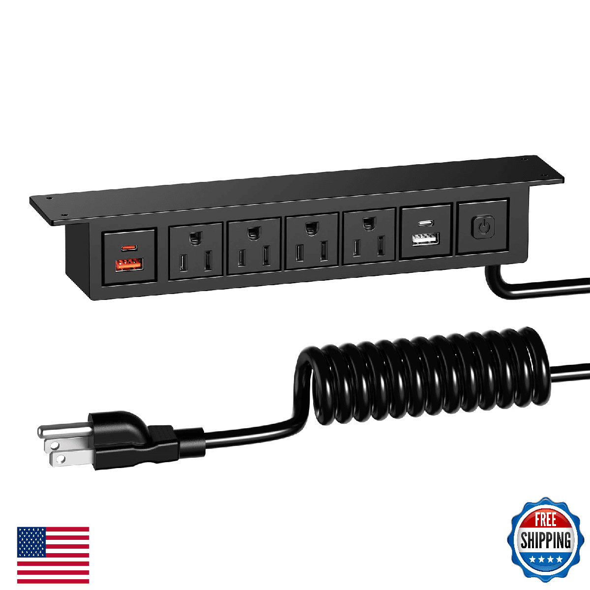 QBA Under Desk Power Strip with USB-C 20W, Desk Mount Outlet with 5FT Spring Cor - Image 1