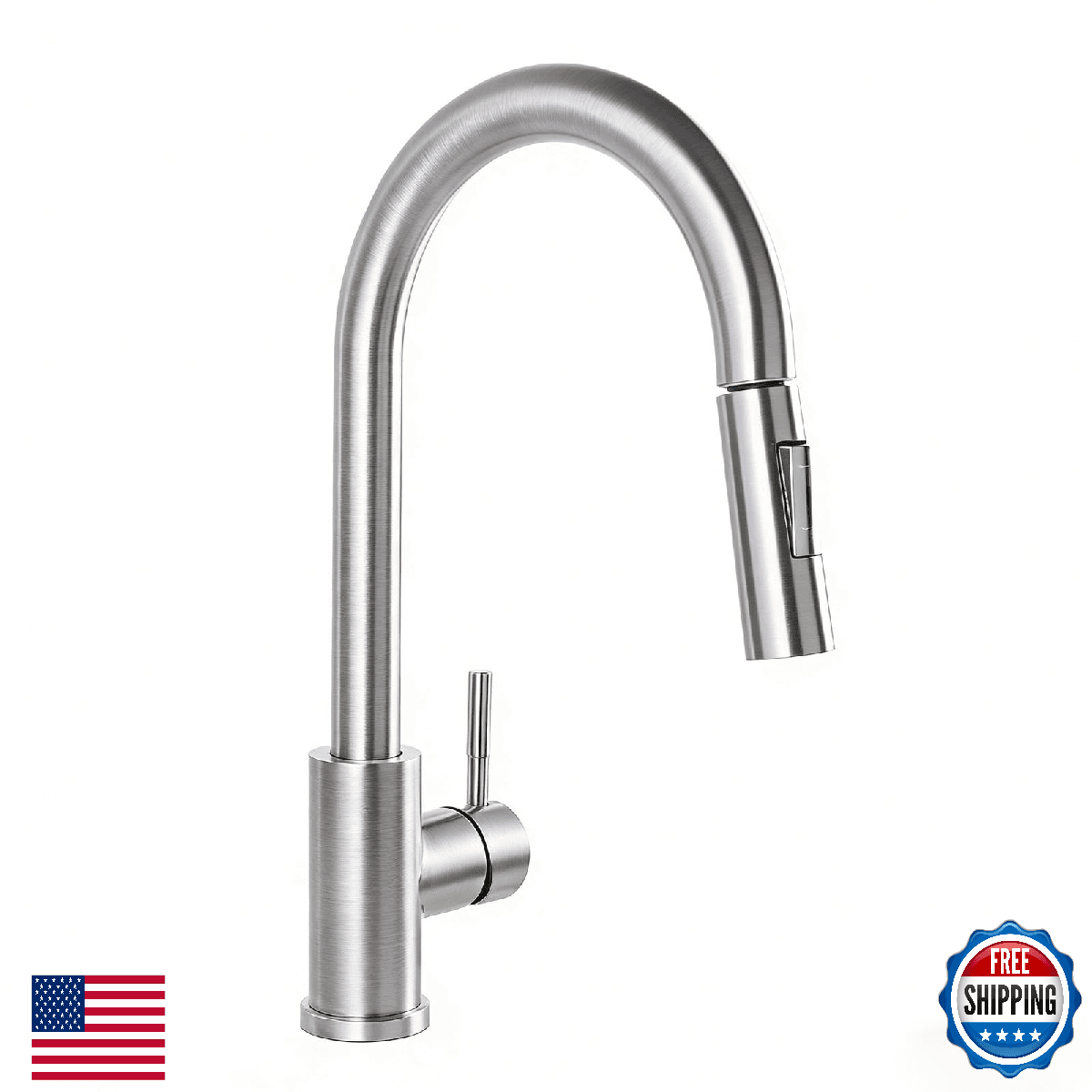 HOTIS Kitchen Sink Faucet Brushed Nickel with Pull Down Sprayer, Single Hole Sta - Image 1