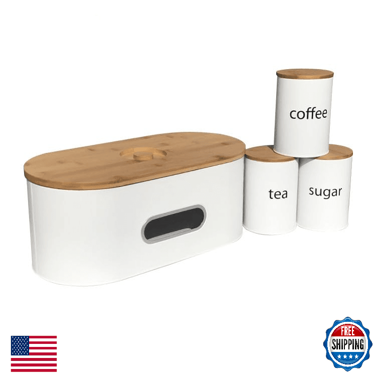SOTECH Extra Large Bread Box Metal Bin Bamboo Lid Window Modern Food Storage - Image 1