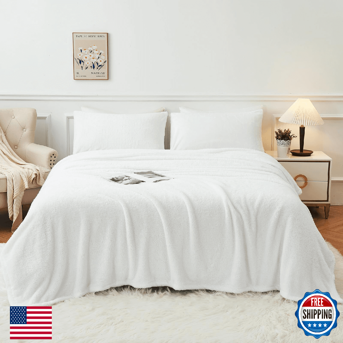 YIYEA Faux Fur Plush Fleece Bed Sheets Set - Ultra Soft & Fluffy - Image 1