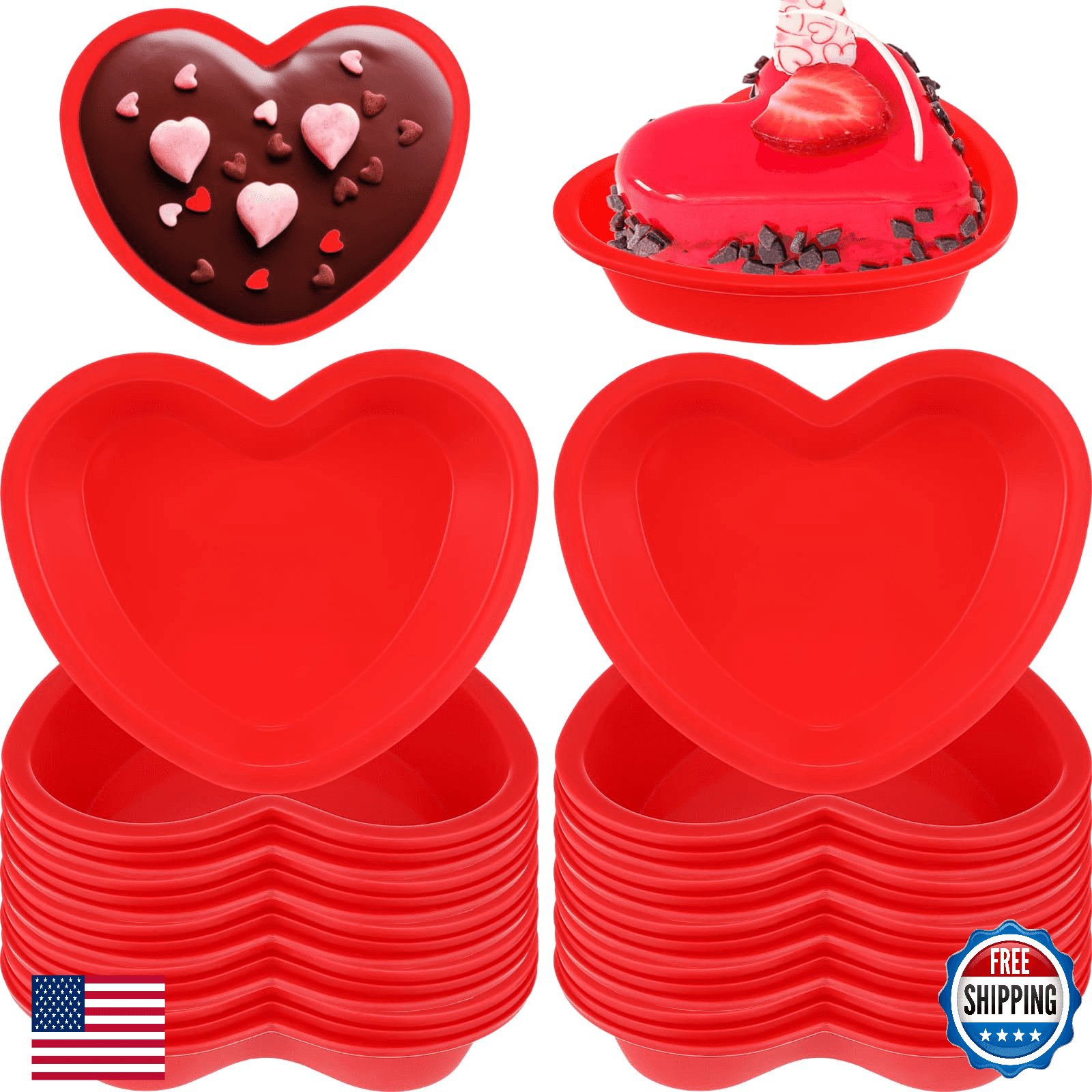 Leriton 12 Pcs Heart Cake Pan Silicone Heart Cake Molds Baking Pan Nonstick Mold - Image 1