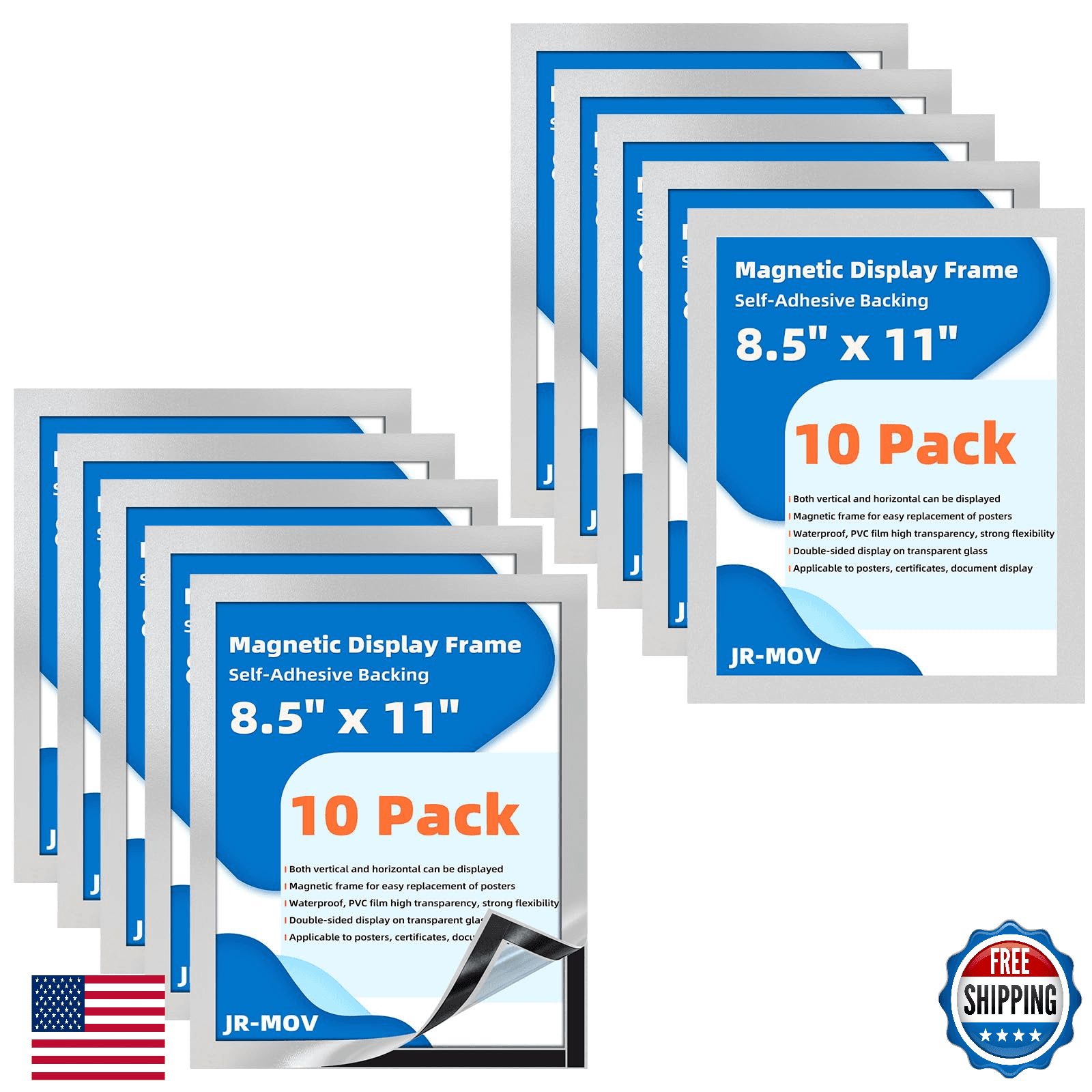 JR-MOV Magnetic Sign Holder 8.5 x 11-10 Pack Double Sided Magnetic Picture Frame - Image 1