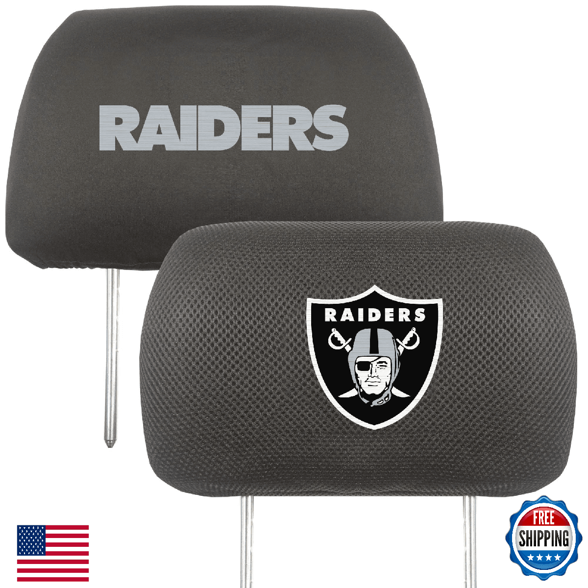 FANMATS Embroidered Head Rest Cover Set, Black, 10x14 US, Universal Fit - Image 1