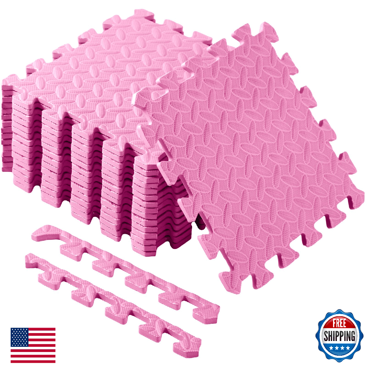 Shihanee Light Pink Foam Floor Tiles 16 sq ft Interlocking Play Mats Gym Bedroom - Image 1