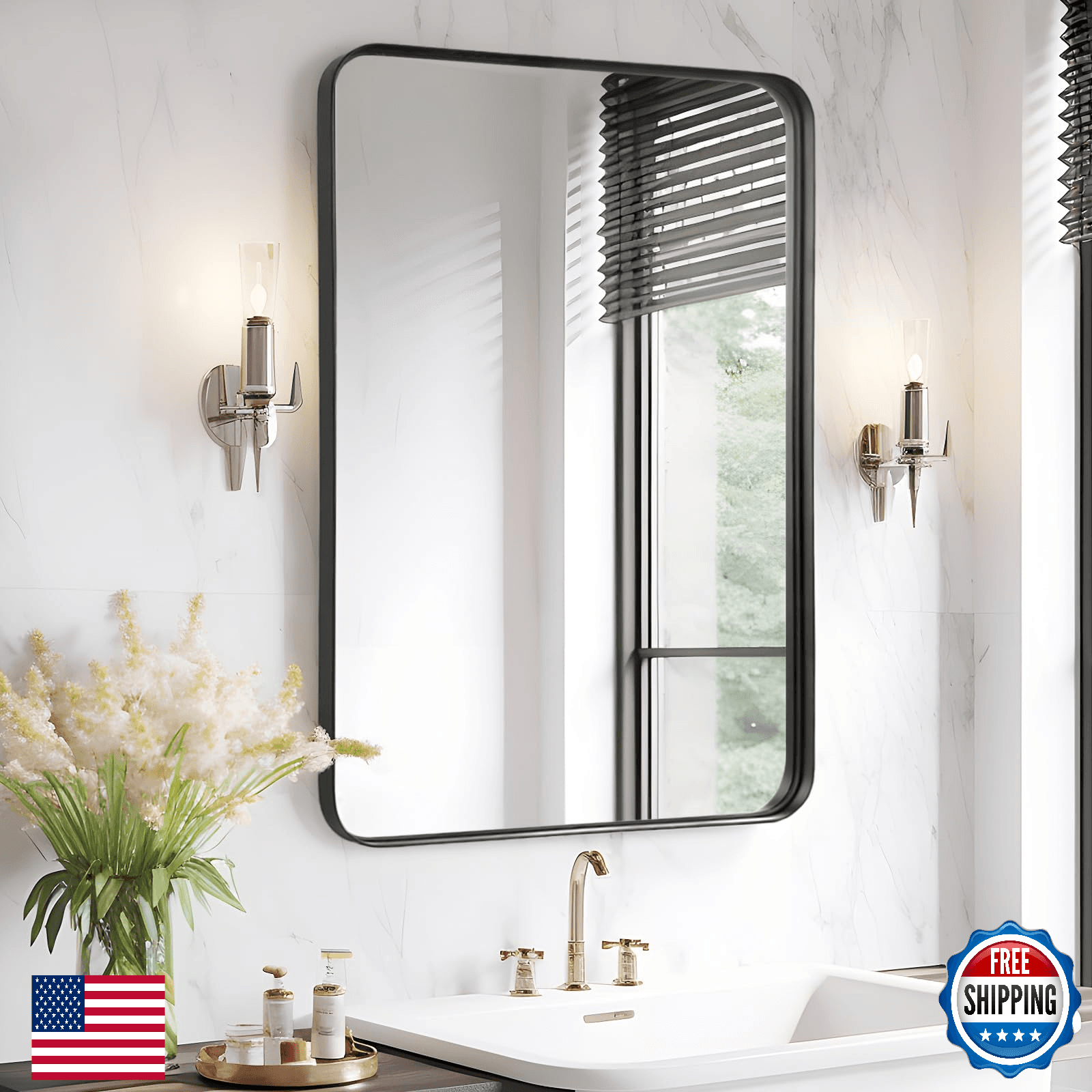 Fabuday Bathroom Mirror Over Sink 24x36 Black - Framed Matte Bathroom Vanity Mir - Image 1