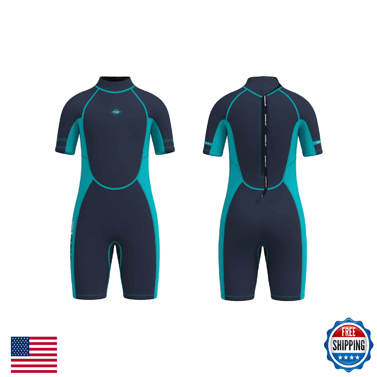 Jsnorklet Kids 3mm Neoprene Shorty Wetsuit - Boys/Girls, Back Zip, Warm, Swim - Image 1