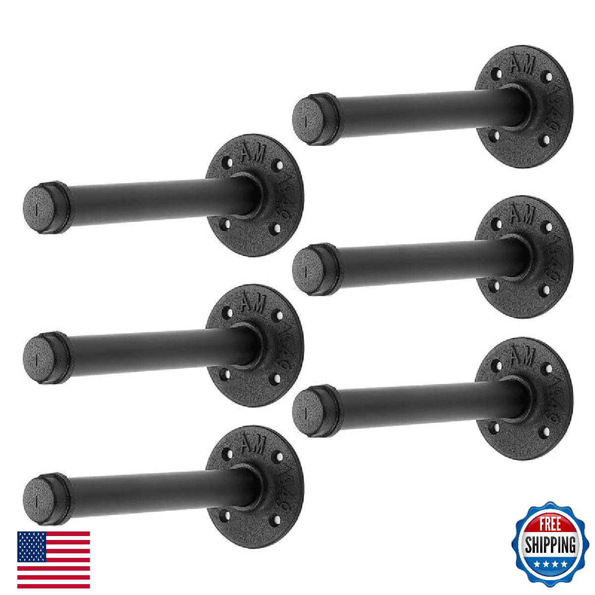 Home Expert 6" Black Industrial Pipe Wall Mounted Floating Clothing Rack, Heavy- - Image 1