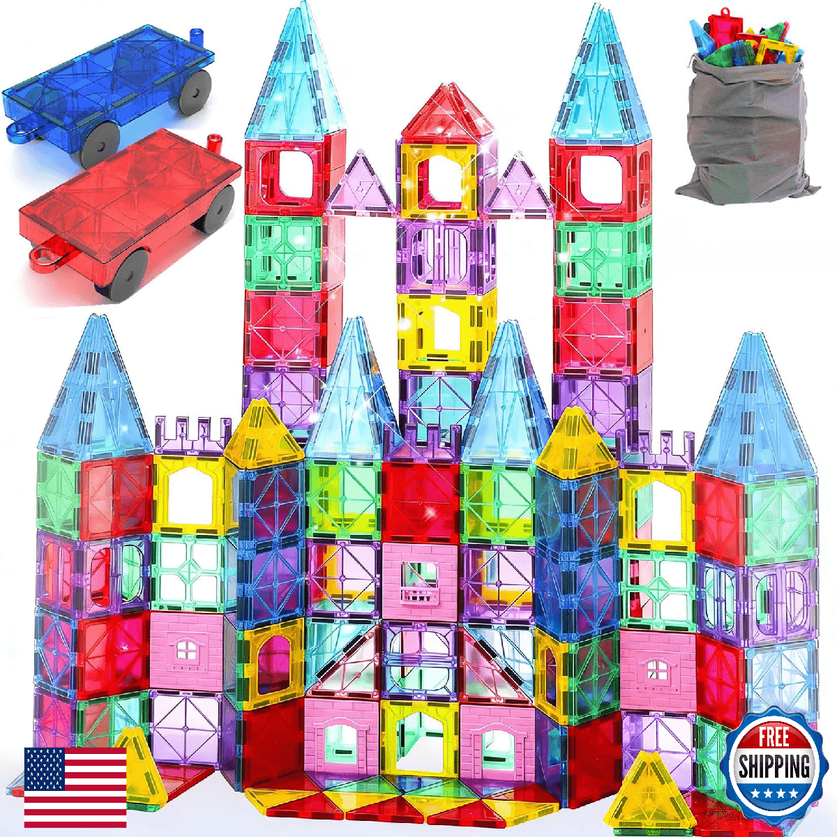 HAPPYMATY Upgraded Antibacterial Magnetic Tiles - 106 PCS Magnet Building Tiles - Image 1