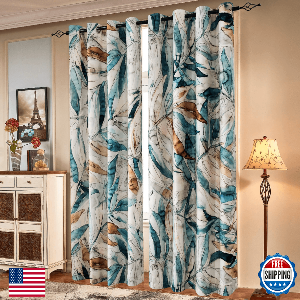 SUBRTEX Light Flitering Curtains 52Wx108L, Room Darkening Vibrant Floral Drapes, - Image 1