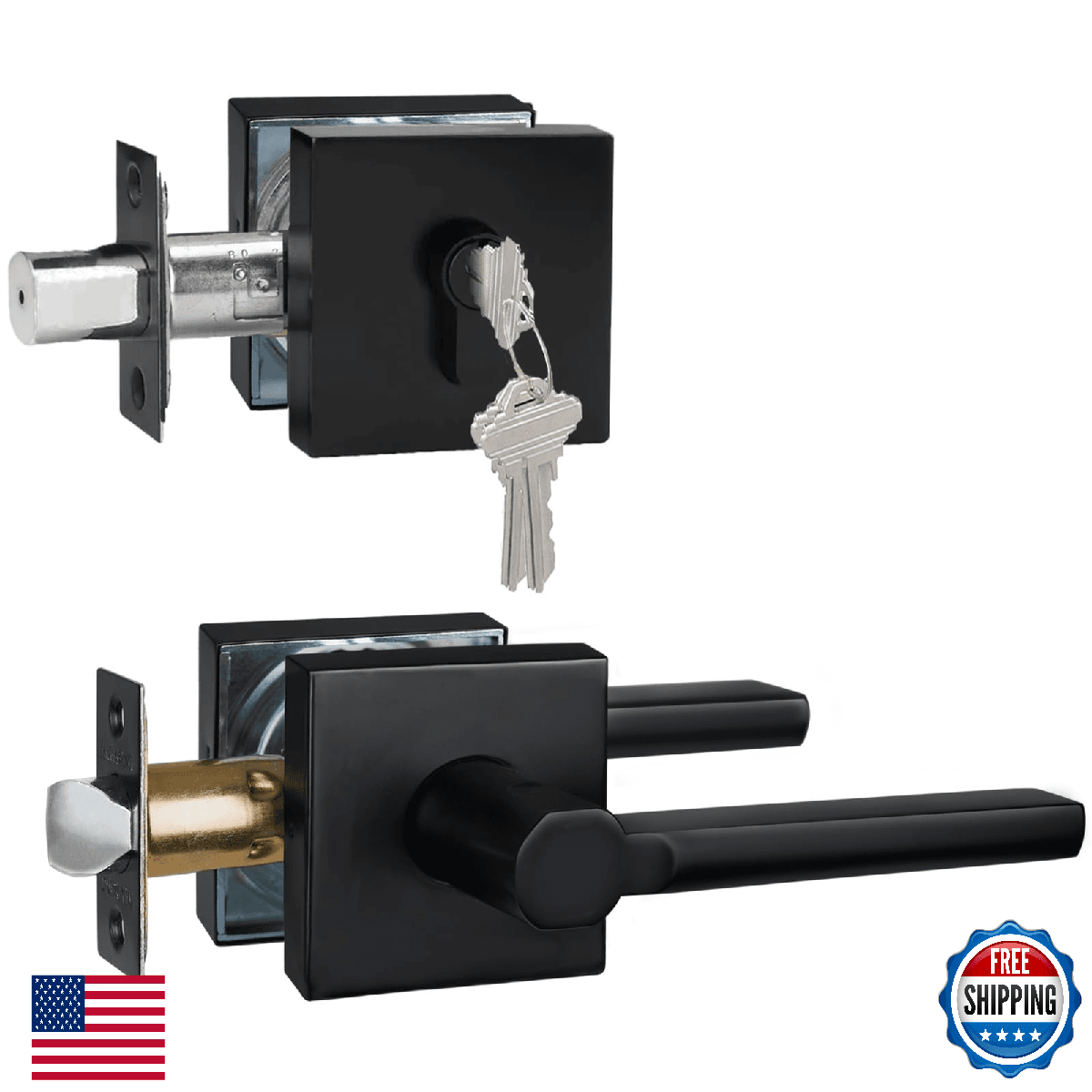 HISAFE 1 Set Passage Door Lever and Single Cylinder Deadbolt Lock Set, Heavy Dut - Image 1