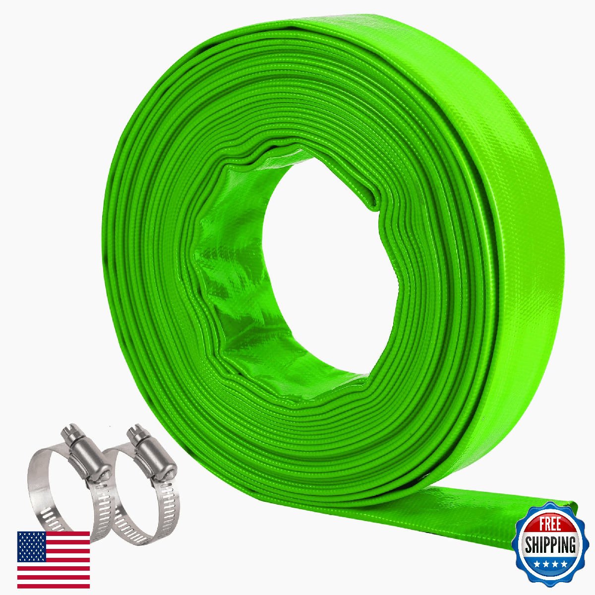 2" x 50' Pool Backwash Hose Green Heavy Duty Reinforced PVC Lay Flat Water Disch - Image 1