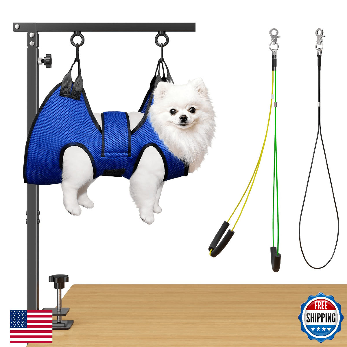 Foldable Dog Grooming Table Arm – Adjustable 28"-41" Clamp Arm with Hammock, No- - Image 1
