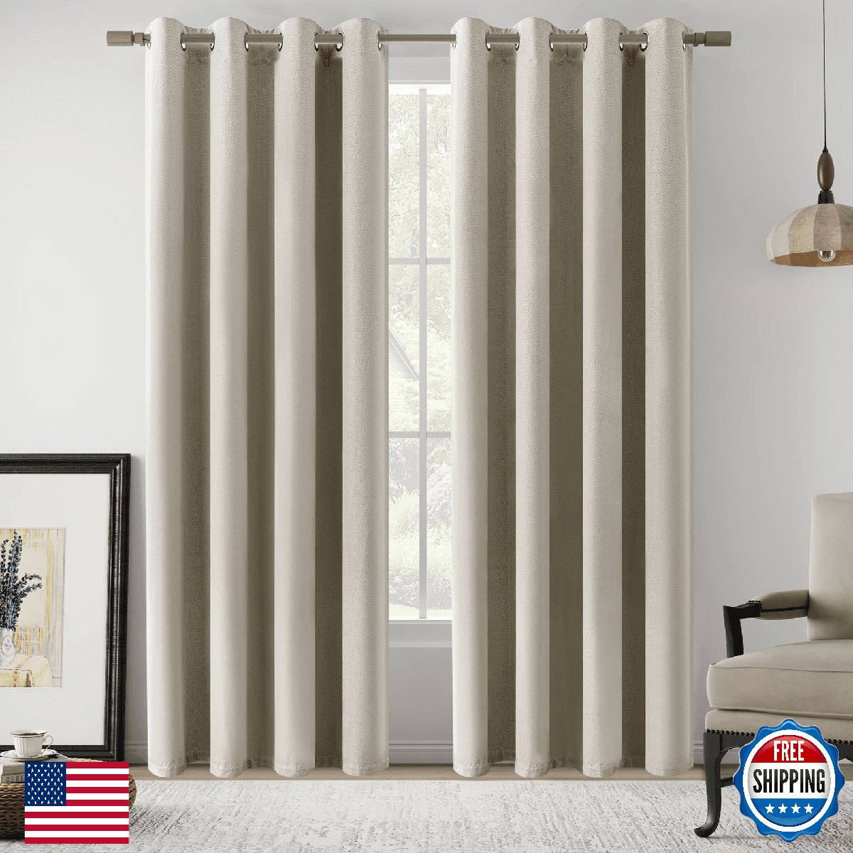 LCOOMZEN Total Blackout Natural Linen Curtains 72 Inches Long 2 Panels for Bedro - Image 1