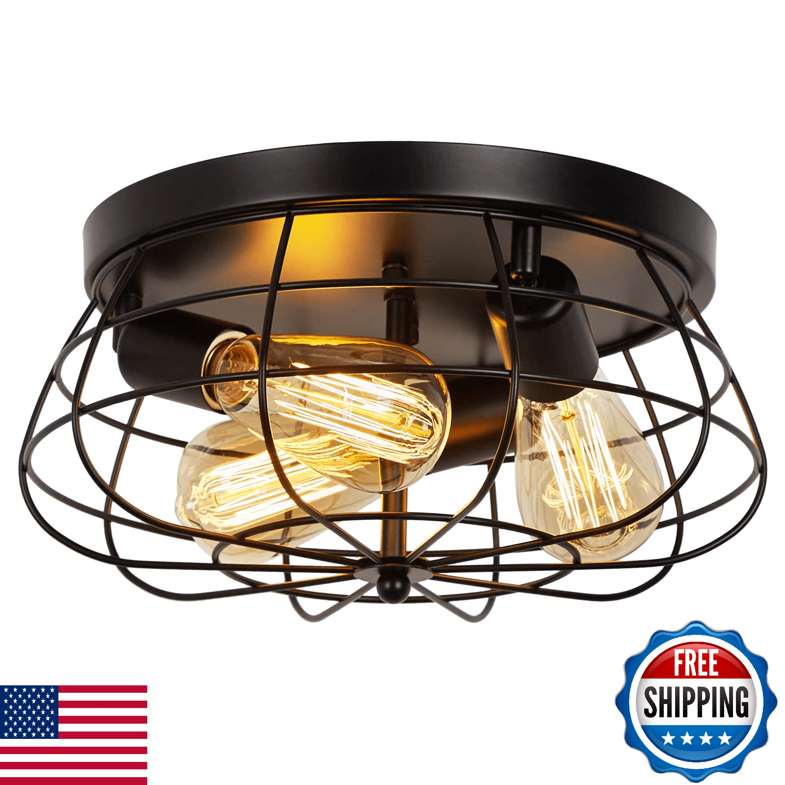 Foucasal Farmhouse Flush Mount Ceiling Light Black 3-Light Fixture 12.8" - Image 1