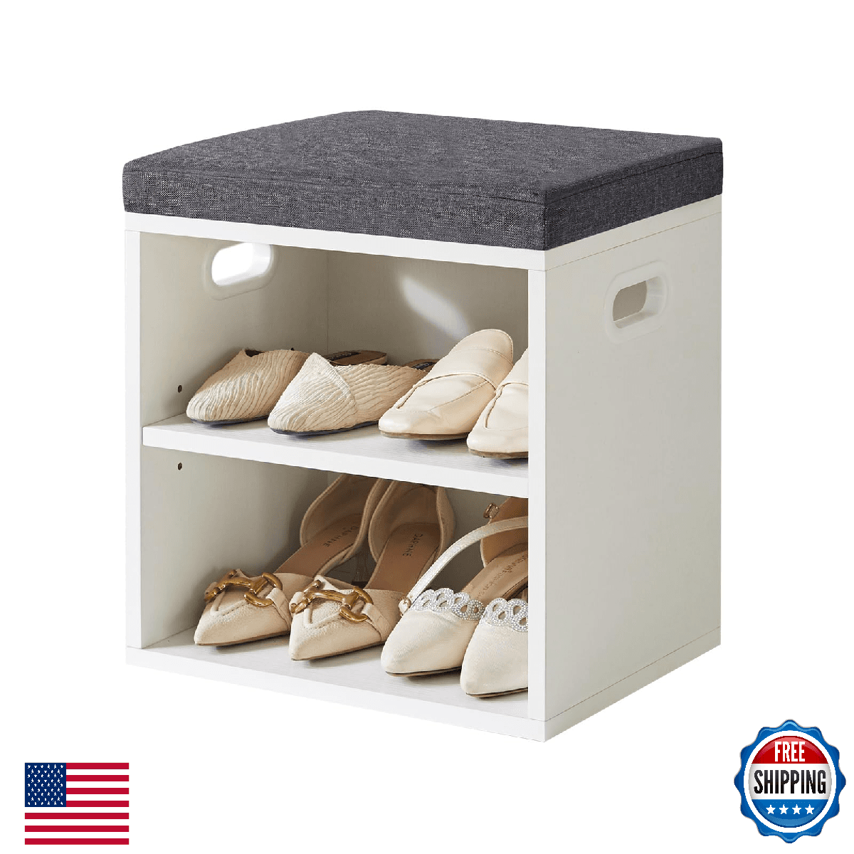 YMYNY Shoe Storage Bench w/ Cushion, 2-Tier Rack, Padded Seat, Entryway Organize - Image 1