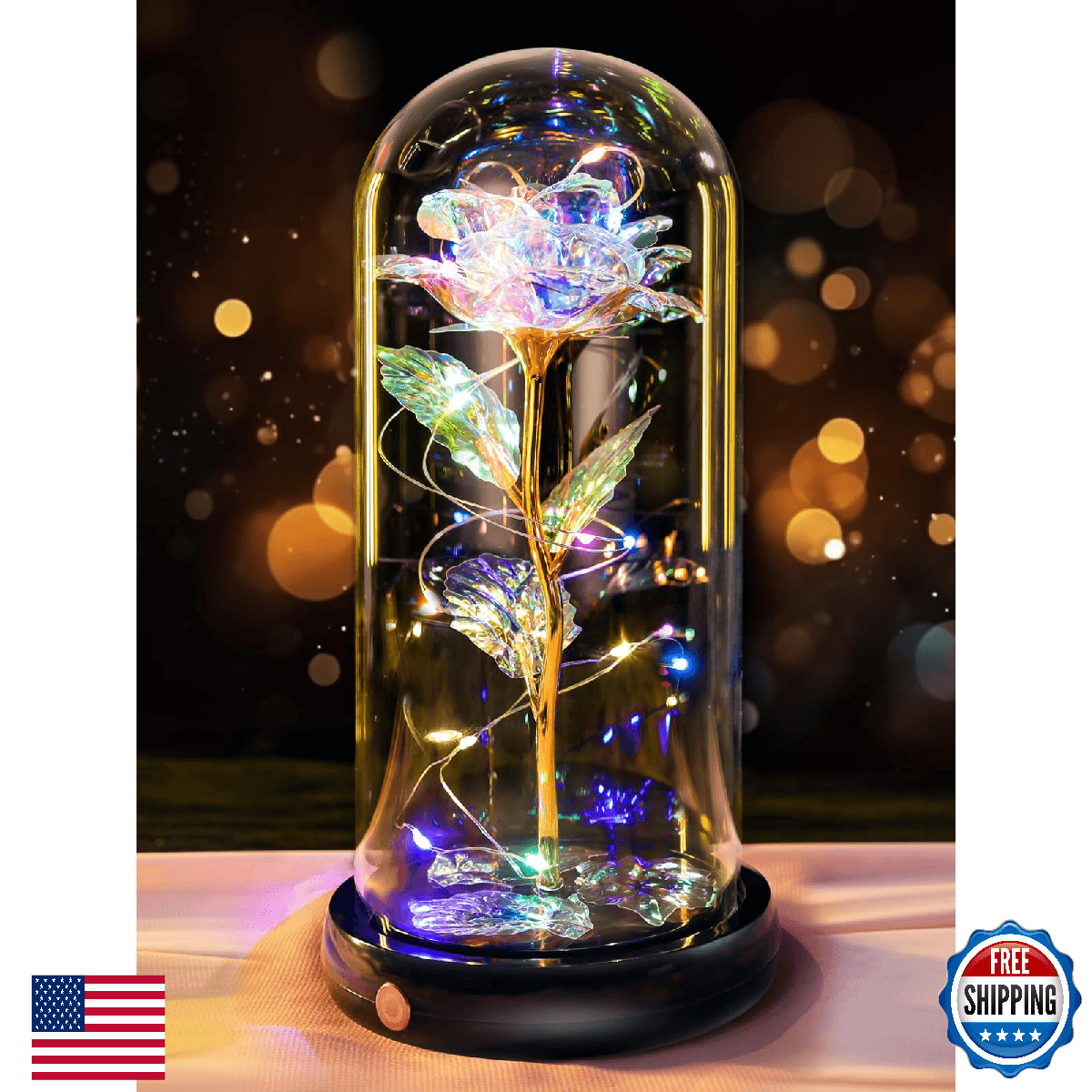 Valentines Day Rose Gifts for Her Women Birthday Gift, Rechargeable Galaxy Glass - Image 1