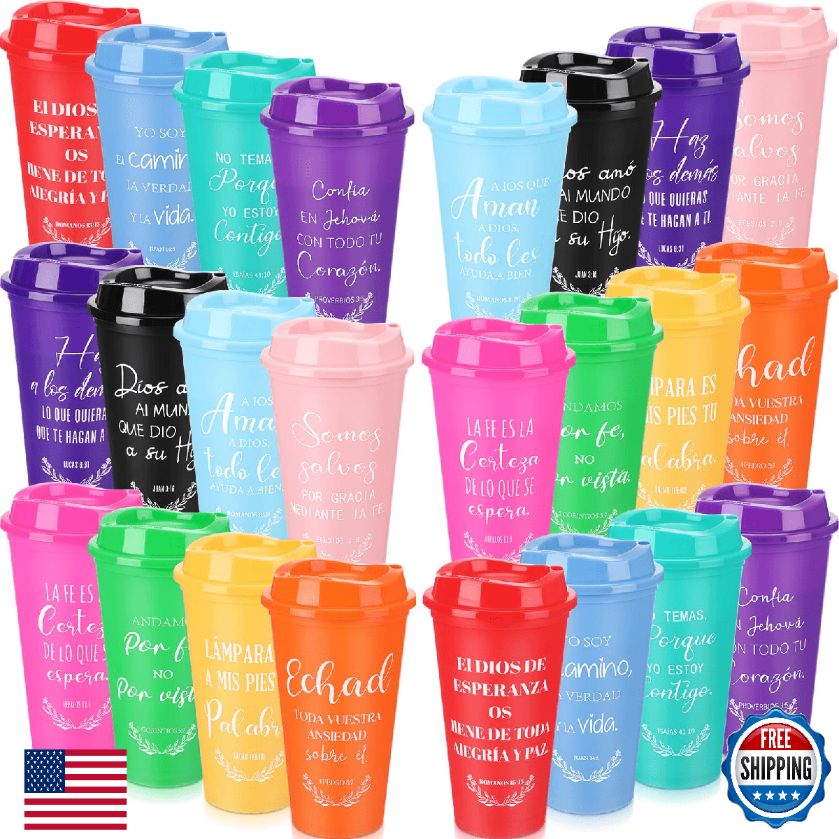 Zhehao Spanish Bible Verse Tumblers Bulk, 16 oz Reusable Plastic Coffee Cups wit - Image 1
