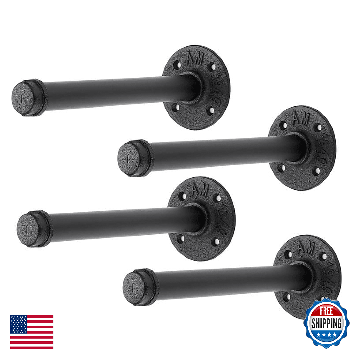 Home Expert 8" Black Industrial Pipe Floating Wall Mounted Clothing Rack - Image 1