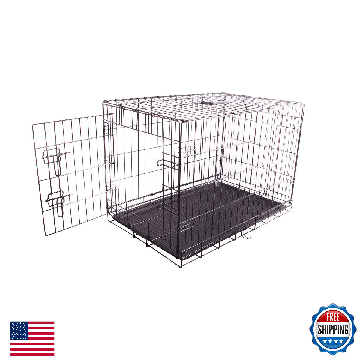 FOURPAW Durable Foldable Metal Wire Dog Crate Tray Single Door 30x19x21 Black - Image 1