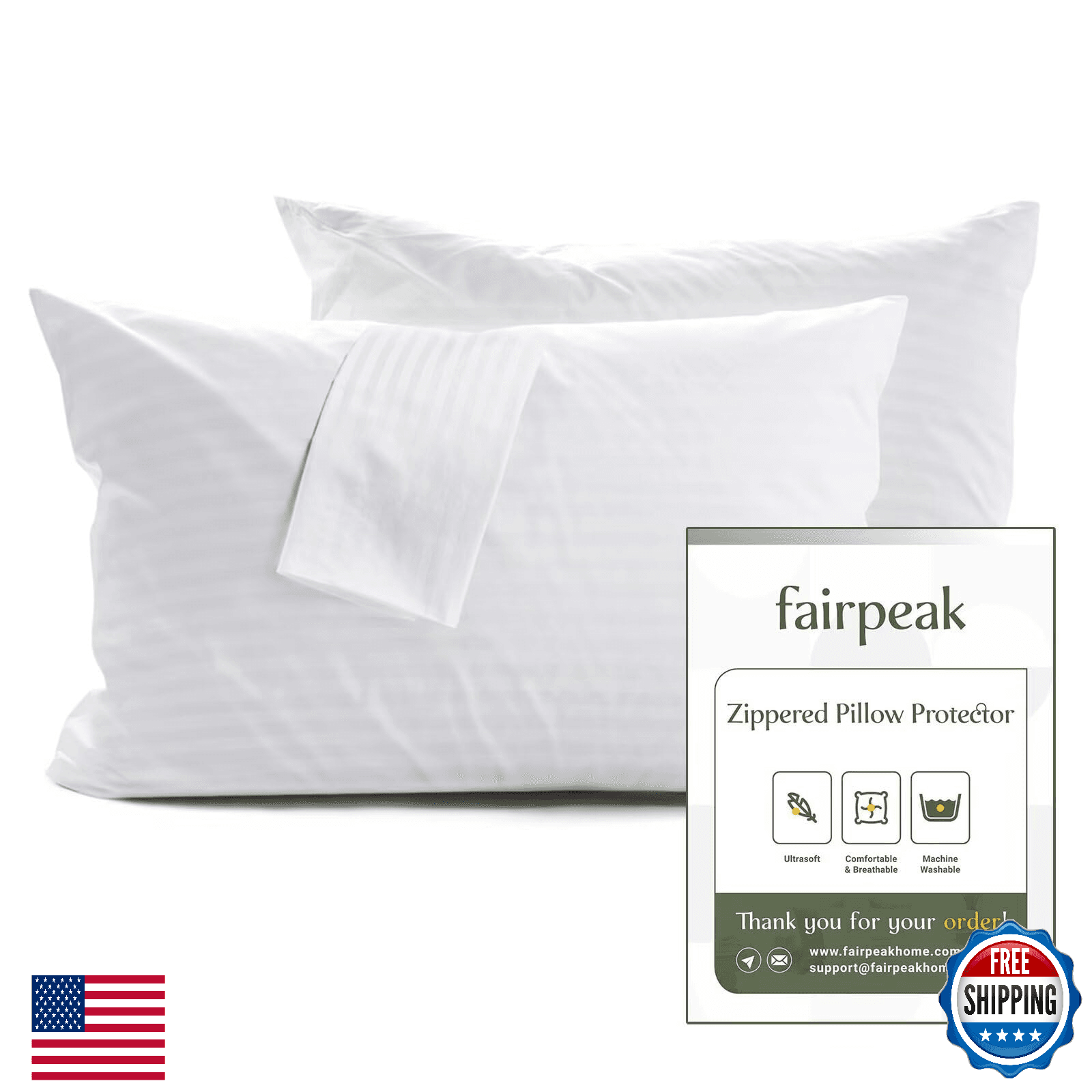 Fairpeak Pillow Covers Bed Pillow Protectors with Zipper, Pillow Cases, Luxury H - Image 1