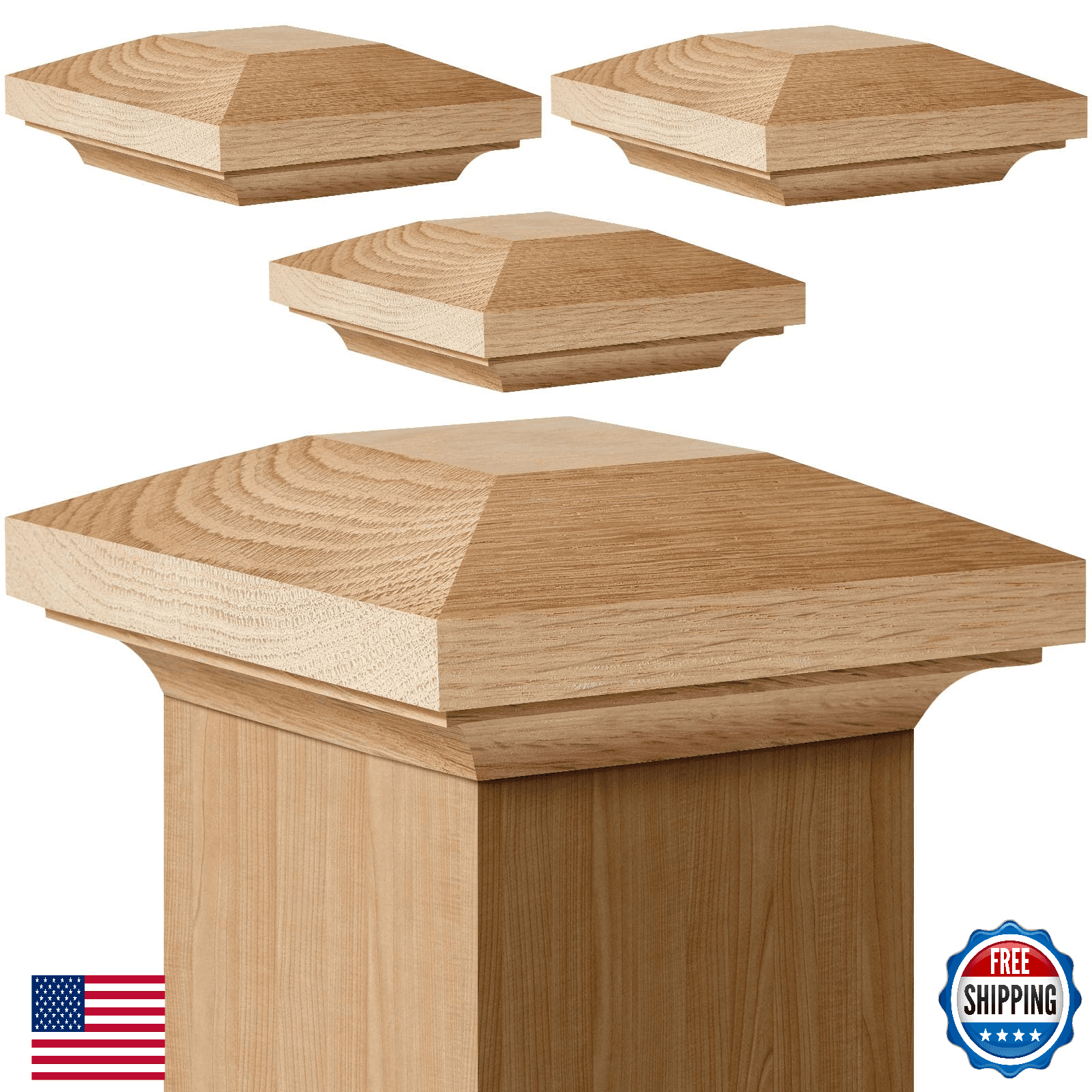 Sasylvia 4 Pcs Wood Newel Post Flat Peak Red Oak Newel Post Cap Mounting Kit for - Image 1