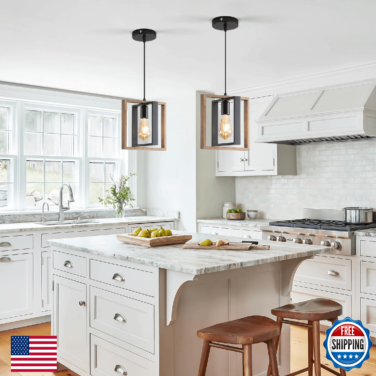 2 Pack Farmhouse Pendant Light Fixture, Black Kitchen Island Pendant Lights, Ind - Image 1