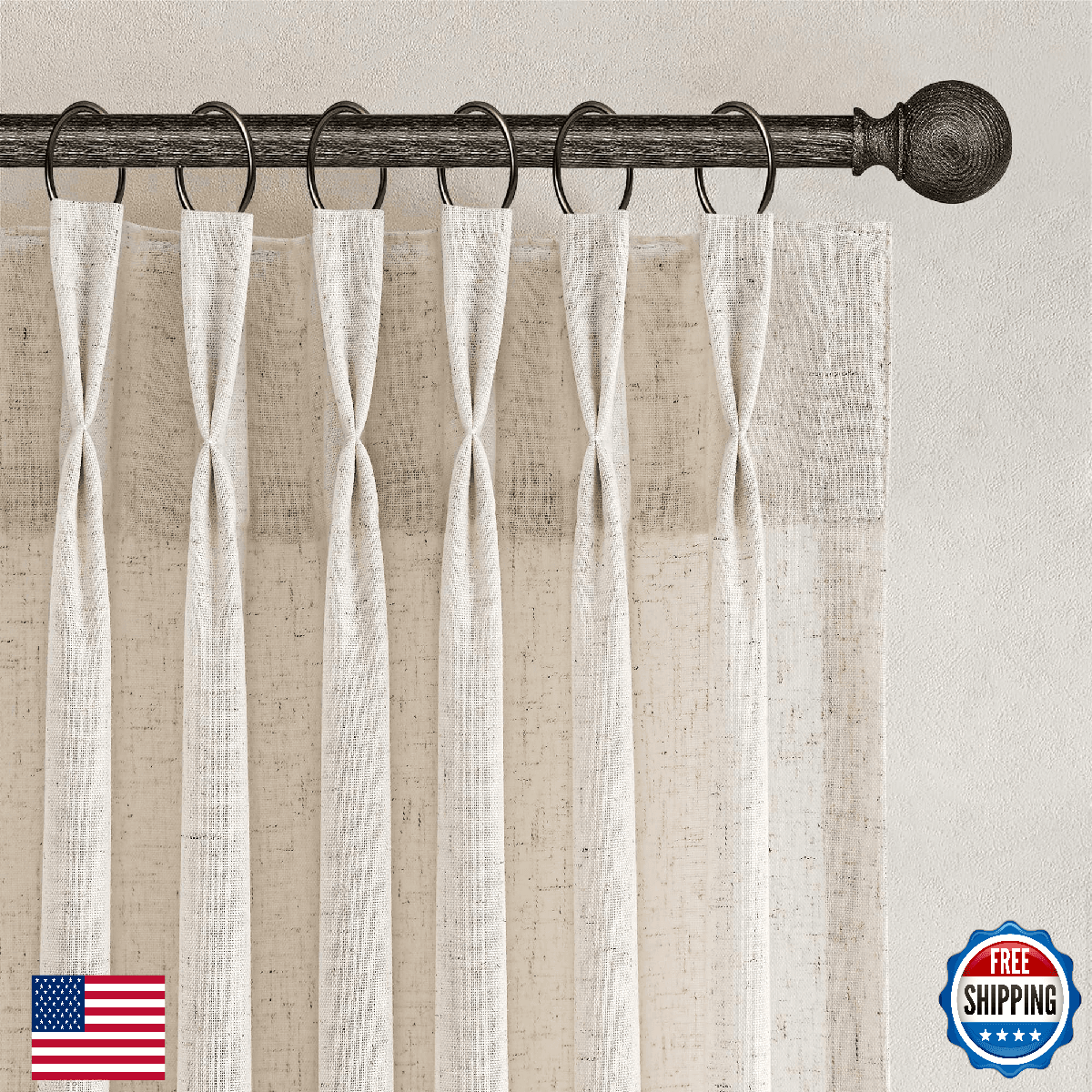 Joywell Linen Blend Pinch Pleated Curtains 72" Long 2 Panels Set Semi Sheer - Image 1
