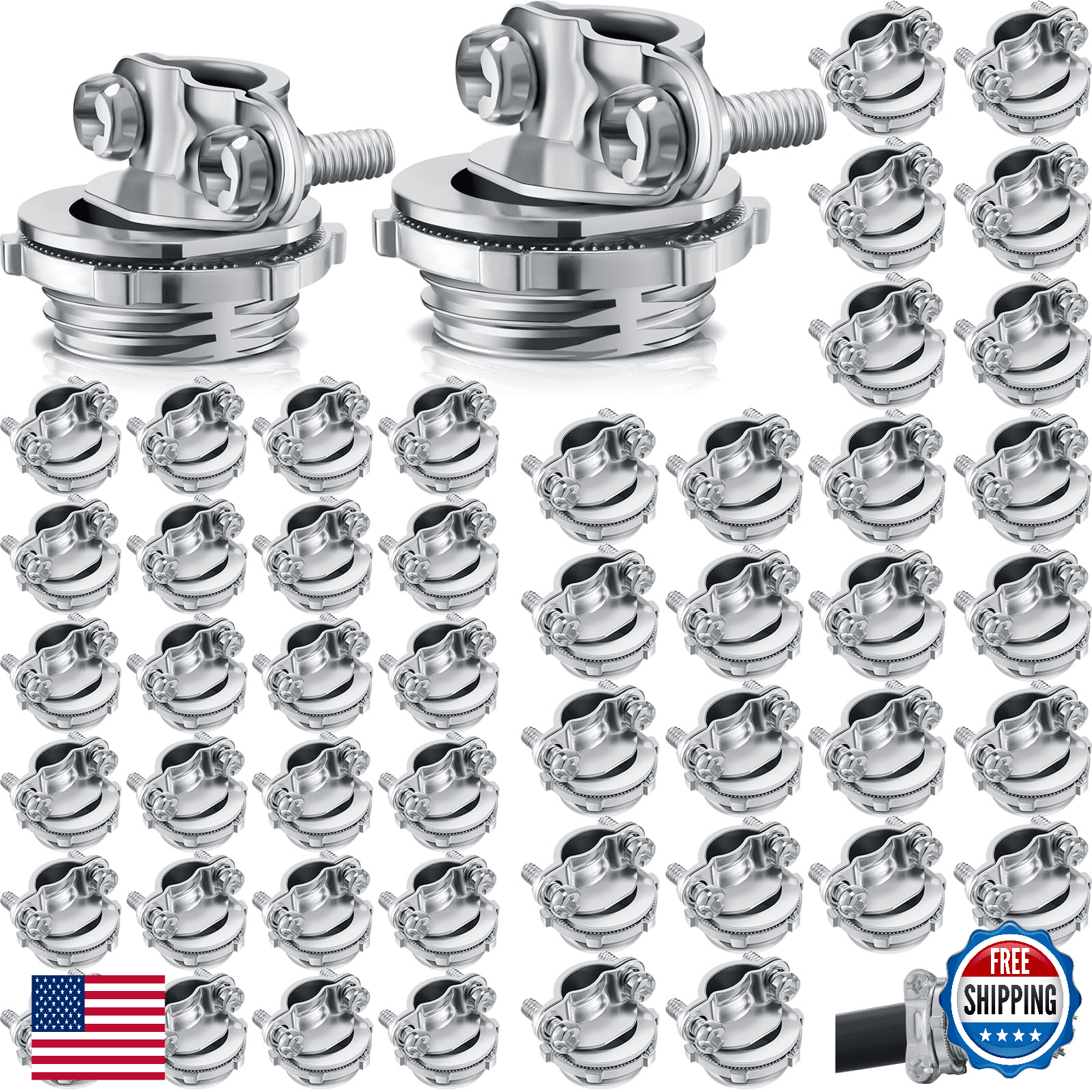 Blulu 50 Cable Connectors 1/2" 3/4" Clamp Type Conduit Zinc Alloy Electrical - Image 1