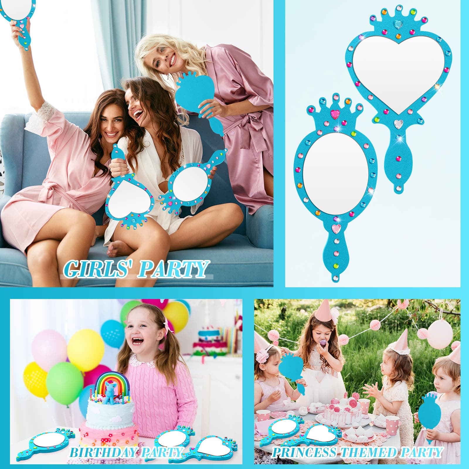 Geetery 20 Pcs Unbreakable Kids DIY Princess Mirror Set - Heart & Oval - Thumbnail 4