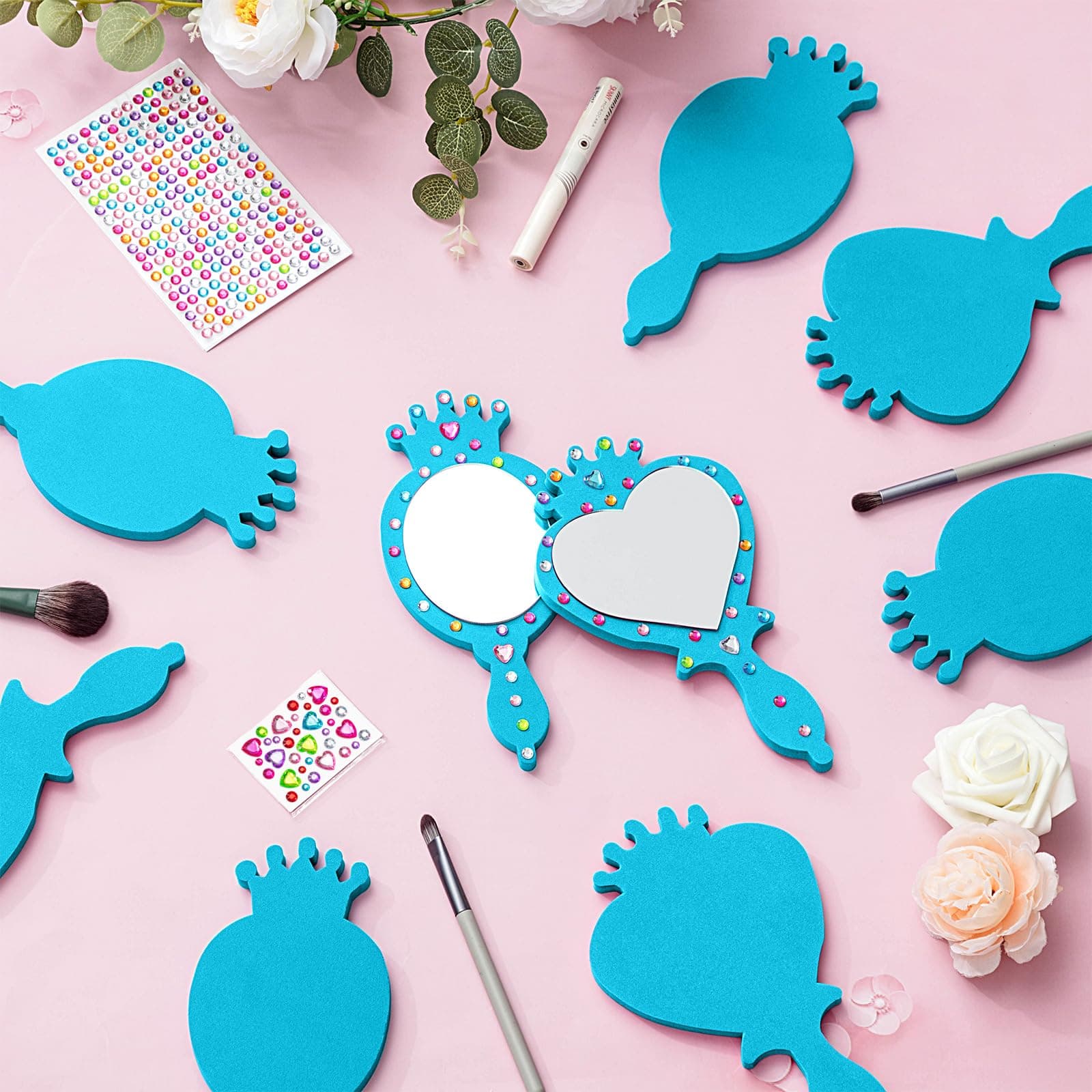 Geetery 20 Pcs Unbreakable Kids DIY Princess Mirror Set - Heart & Oval - Thumbnail 6