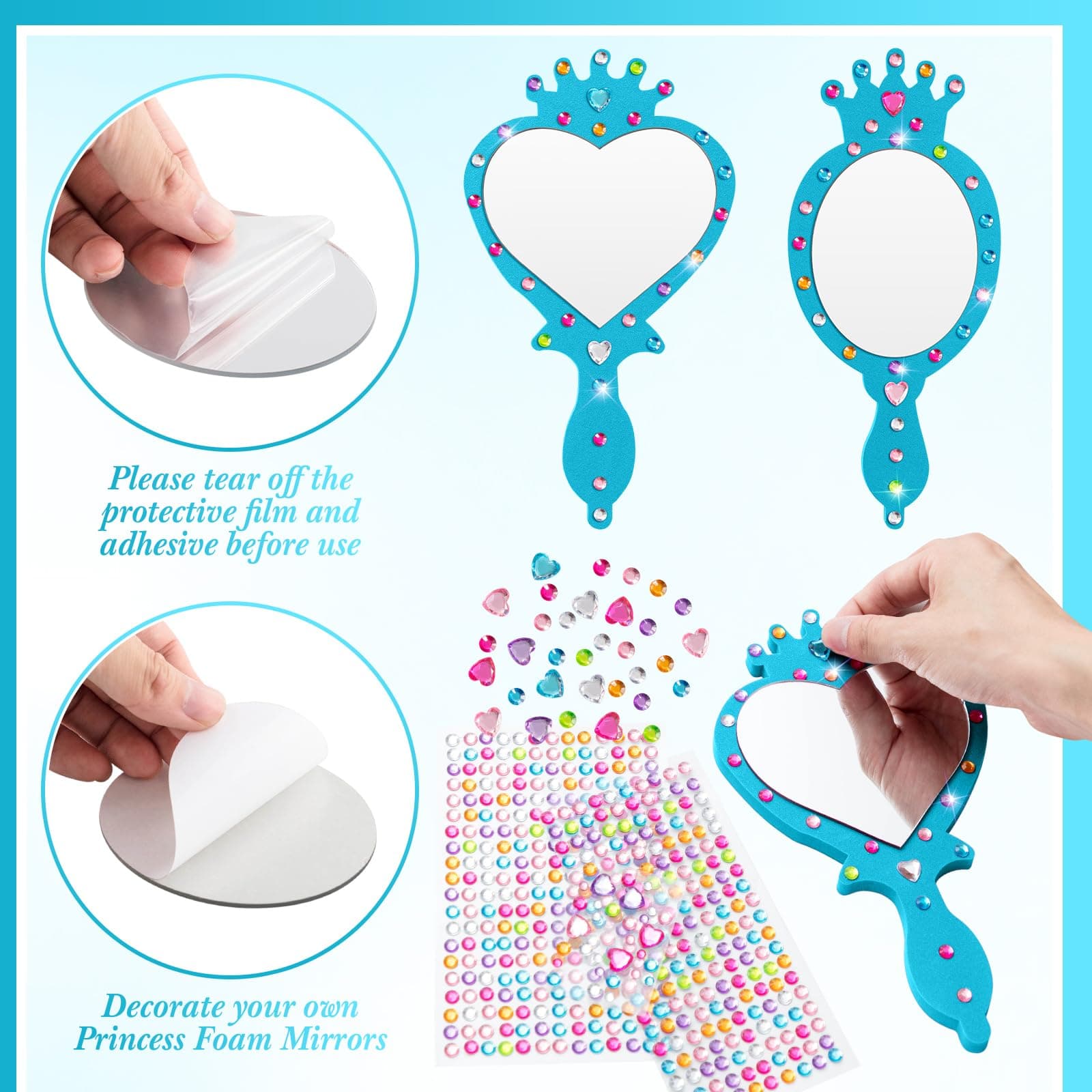 Geetery 20 Pcs Unbreakable Kids DIY Princess Mirror Set - Heart & Oval - Thumbnail 3
