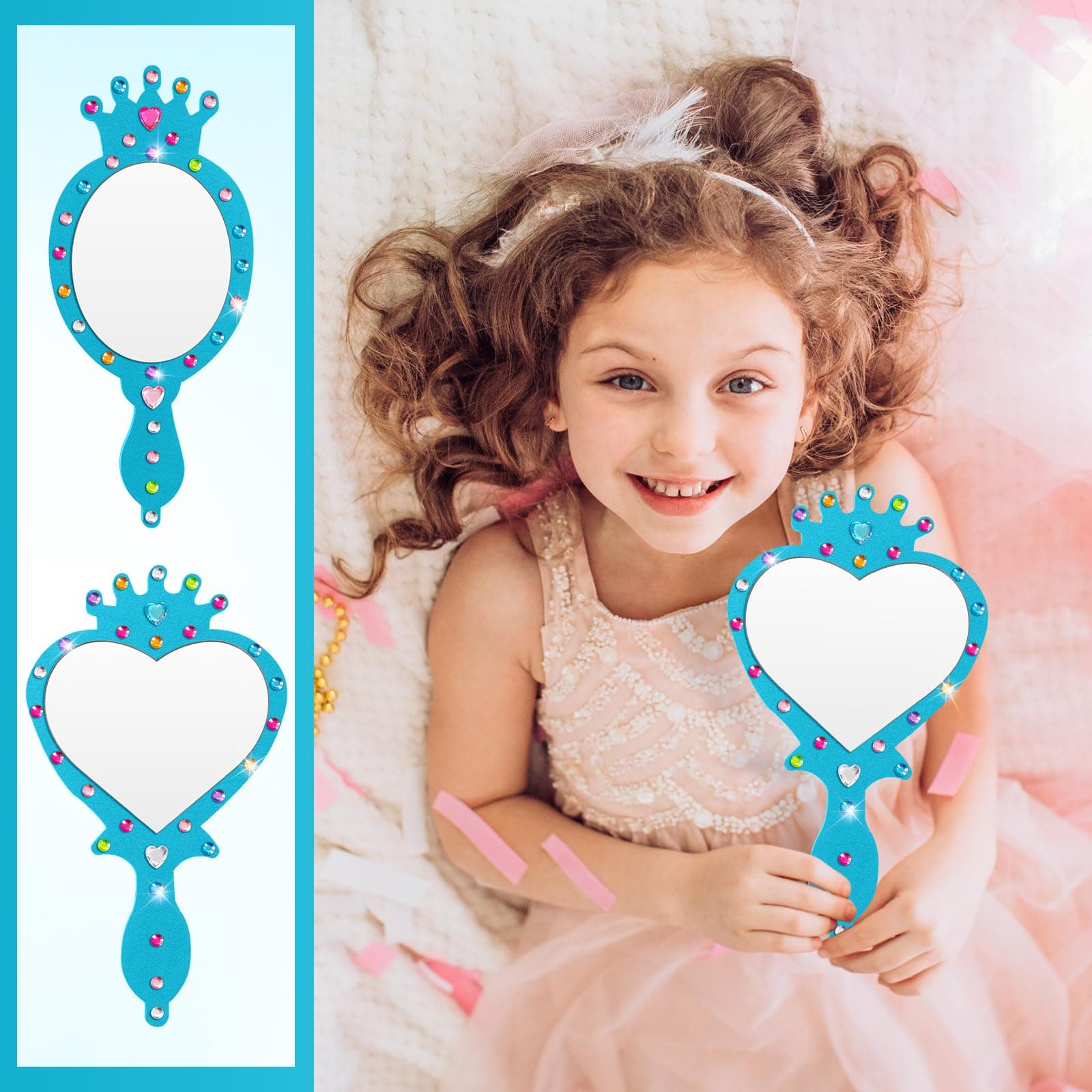 Geetery 20 Pcs Unbreakable Kids DIY Princess Mirror Set - Heart & Oval - Thumbnail 5