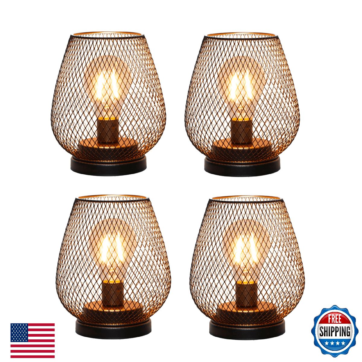 TRIROCKS 4-Pack LED Table Lanterns, Battery Op, Metal Cage, Cordless, Timer - Image 1