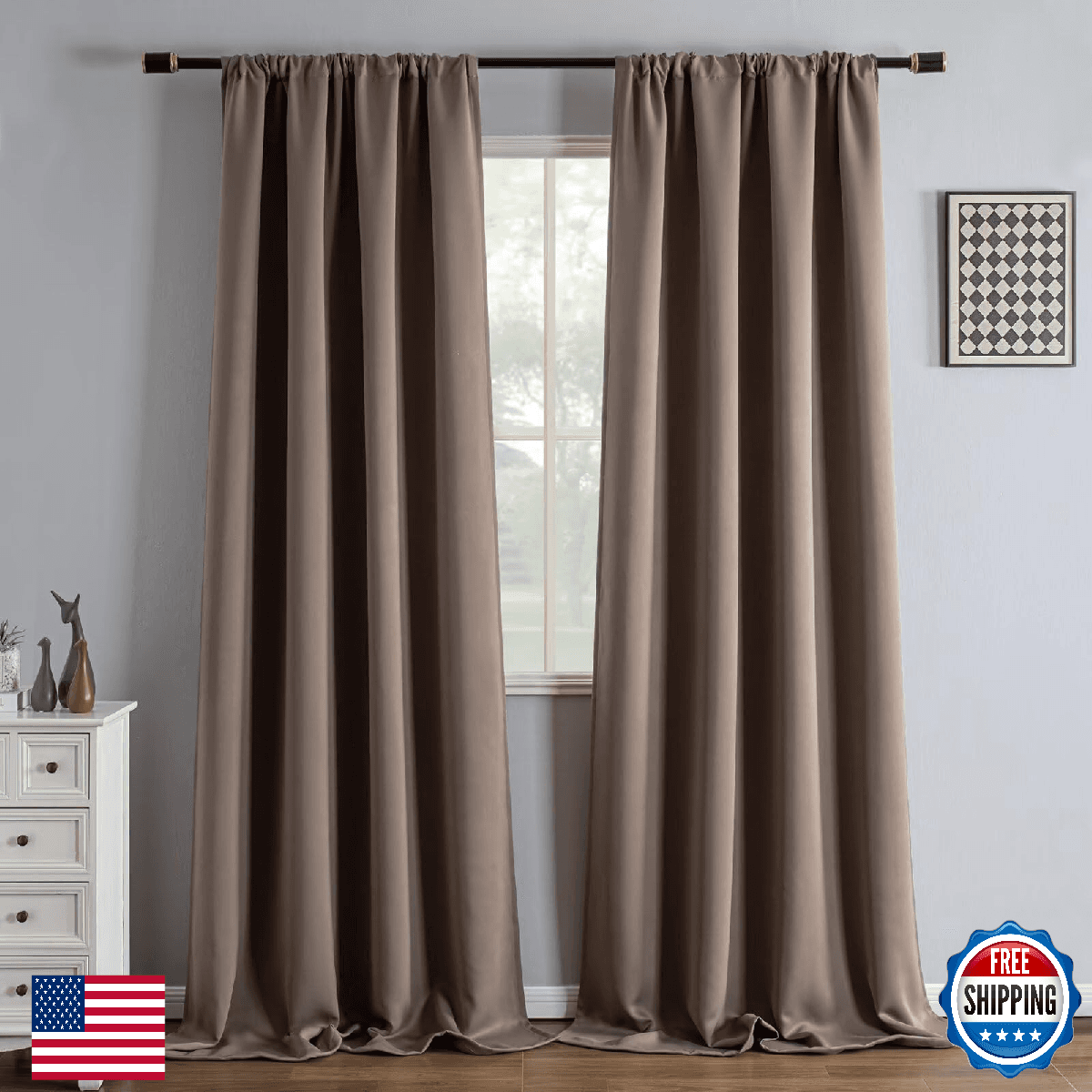 IGEMAEVE Blackout Curtains 90 Inch Length 2 Panels Set, Black Out Curtains for B - Image 1