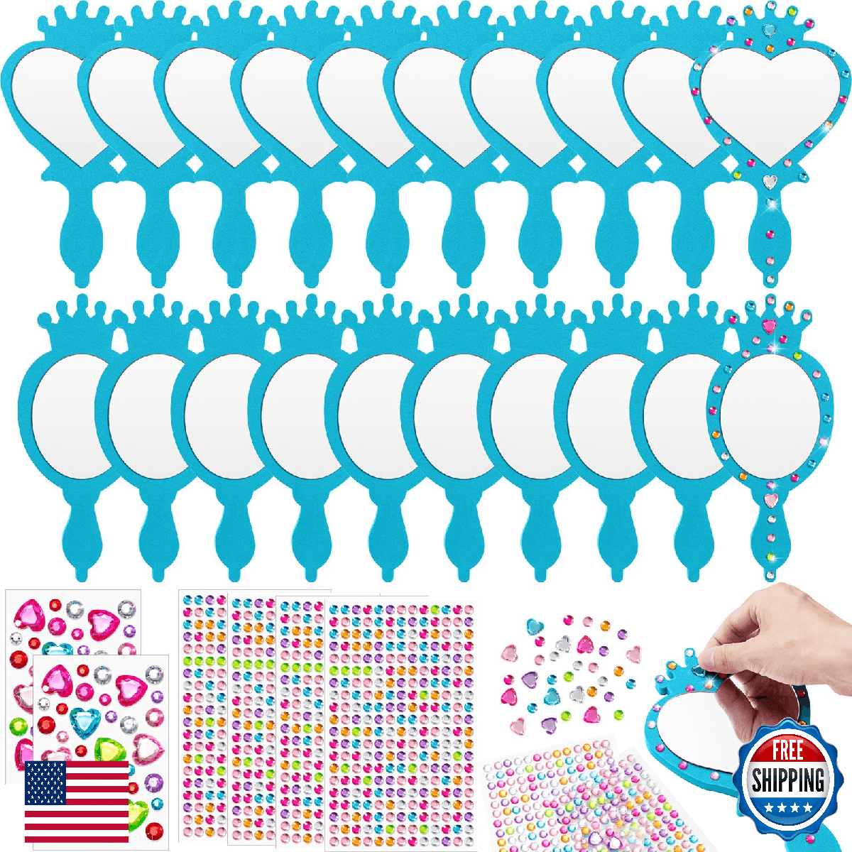 Geetery 20 Pcs Unbreakable Kids DIY Princess Mirror Set - Heart & Oval - Image 1