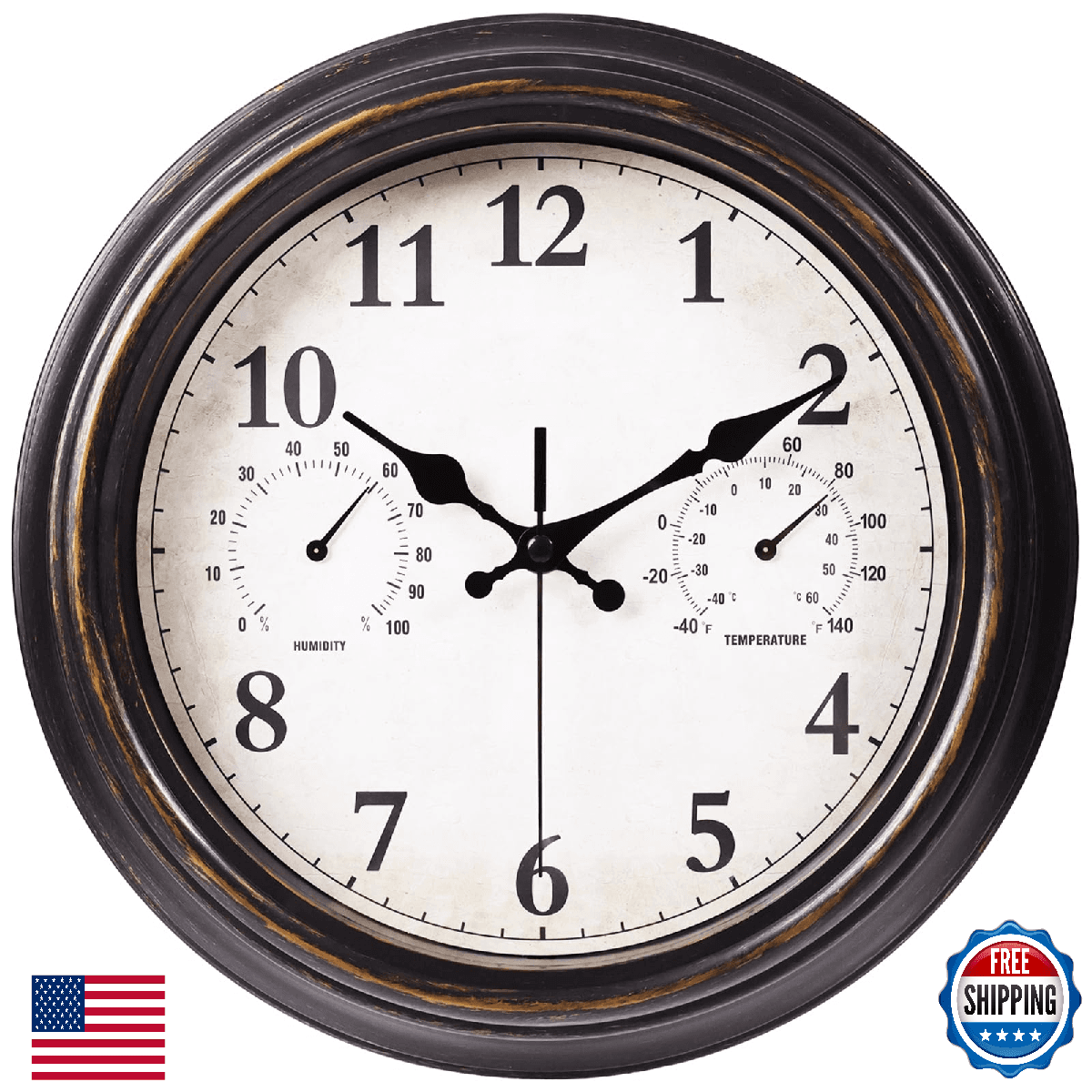 JoFomp 16" Outdoor Patio Wall Clock Waterproof w/Temp & Humidity Silent - Image 1