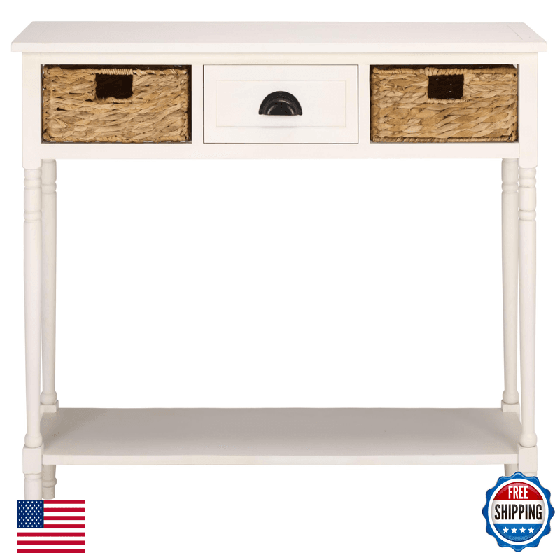Safavieh Home Collection Christa Ivory Console Table 3-Drawer Storage Natural - Image 1